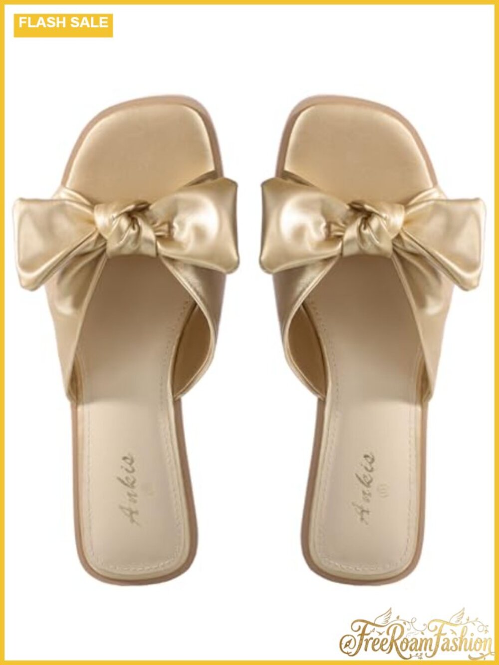 Women's Bow Flat Sandals Square Open Toe Dressy Comfortable Slides